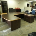 Espresso Bow Front U / C Suite Desk with Blonde Trim and Filing